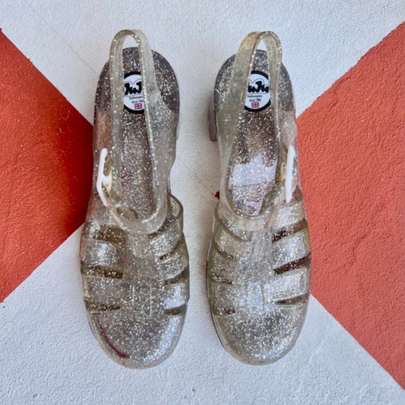 Women’s 90’s Vintage JuJu Jelly Silver Glitter Sandal with Chunky Heel; UK 7 - Picture 2 of 15